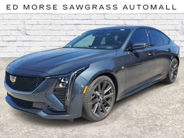 2026 Cadillac CT5 Sport in Deep Space Metallic — front three-quarter view